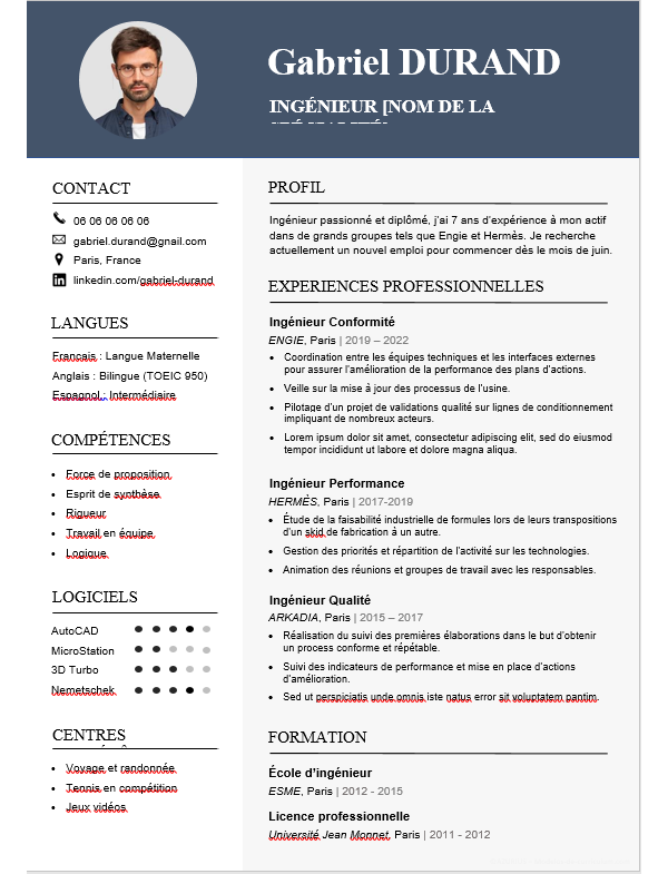 CV Ingénieur et Cadre Technique