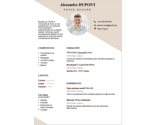 CV Étudiant Sport et Activités Physiques