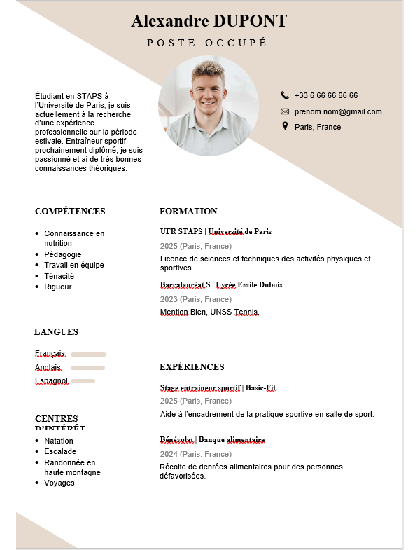 CV Étudiant Sport et Activités Physiques