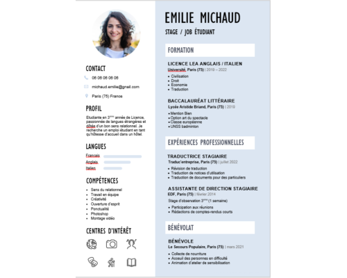 CV Étudiant Moderne pour Stage et Job Étudiant