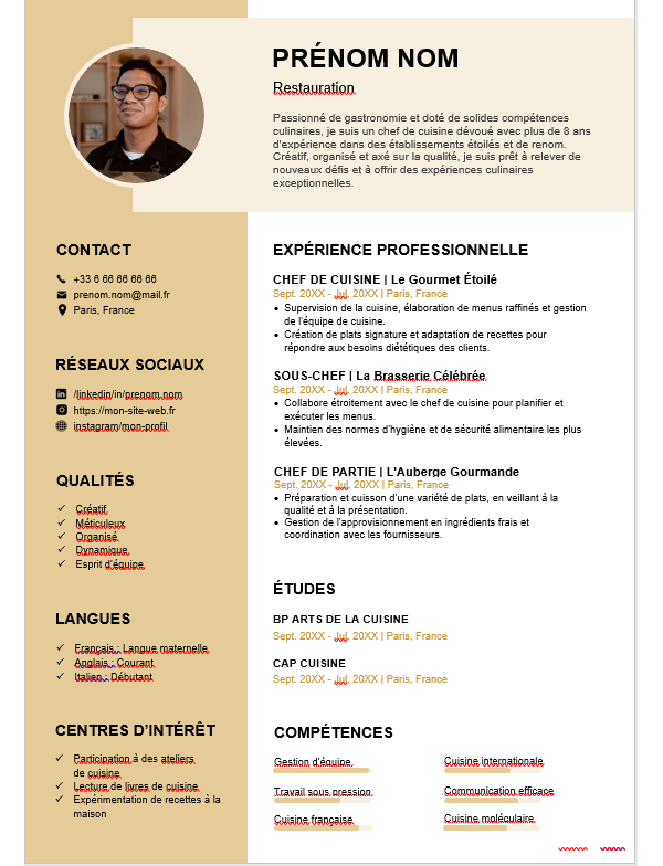 CV Cuisine et Restauration Professionnelle