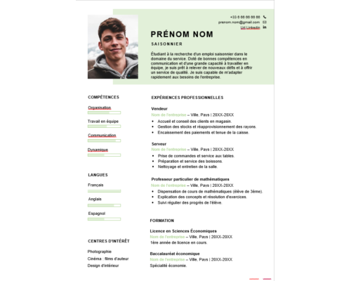 CV Emploi Saisonnier Étudiant