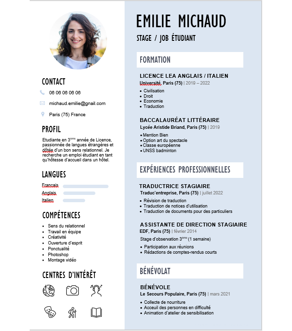 CV Étudiant Moderne pour Stage et Job Étudiant