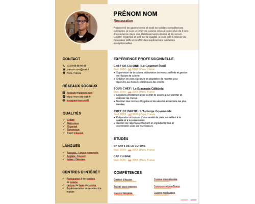 CV Cuisine et Restauration Professionnelle